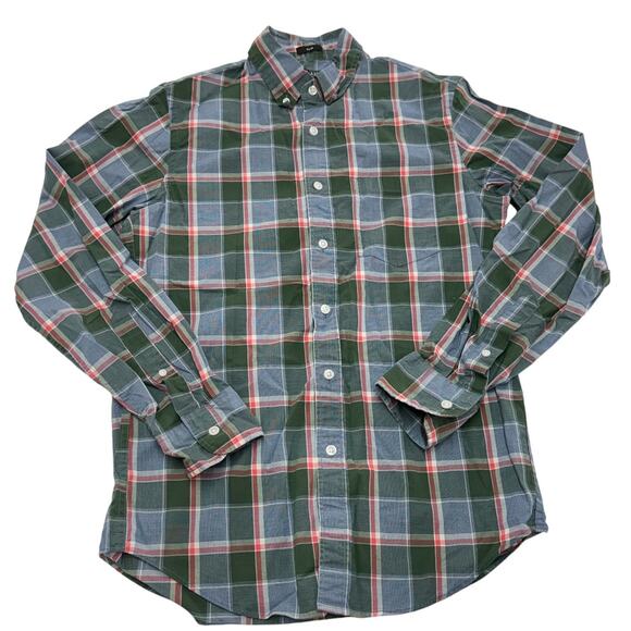 J. Crew Shirt Mens Small Blue Green Plaid Slim Fit Flex Mercantile Button Down - Picture 1 of 8